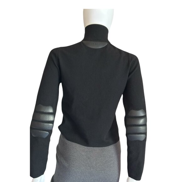 NWC Prada Black Cashmere Zippered Sweater Leather Accents - Picture 3 of 12